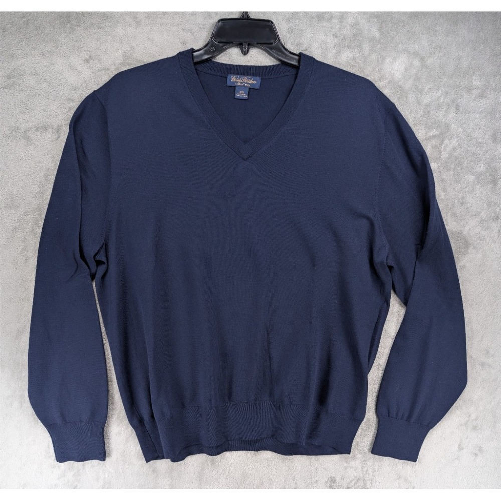 Brooks Brothers 100% Saxxon Wool V Neck Sweater Navy Sz XXL 2XL Warm Soft EUC